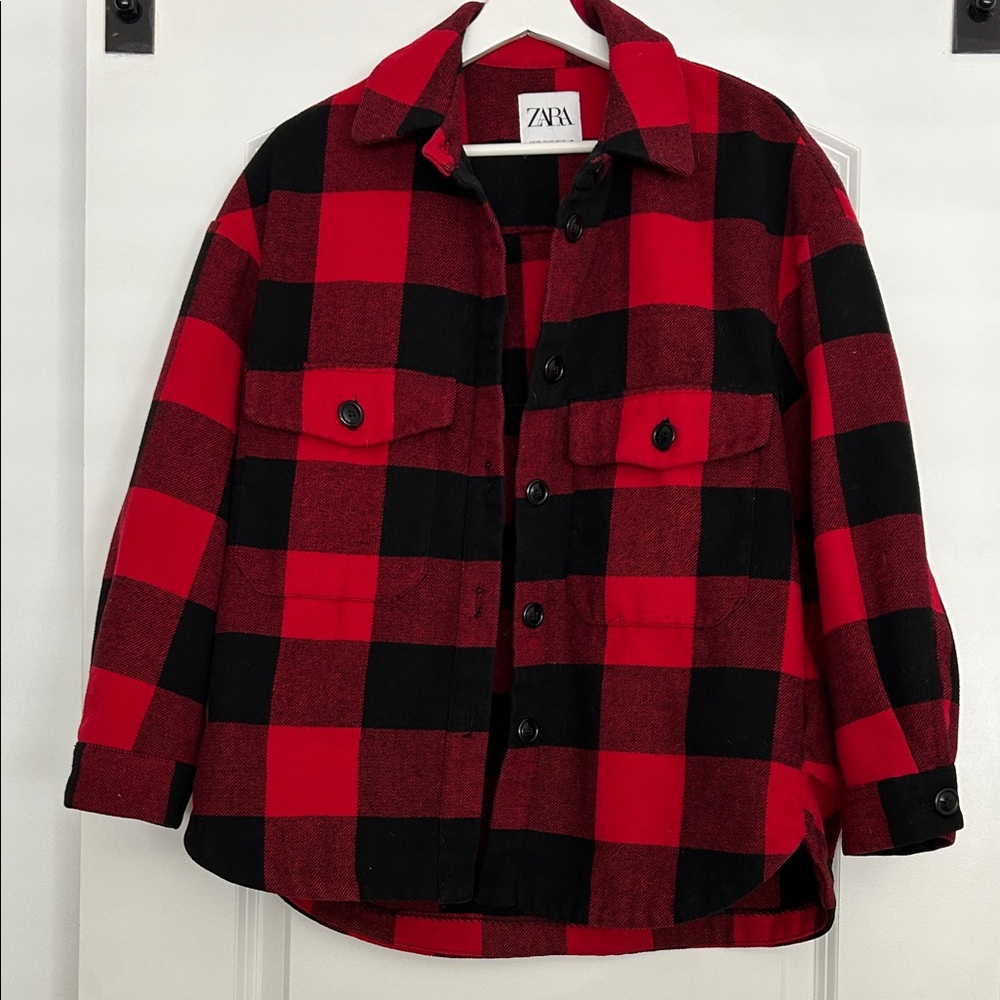 Zara Checkered Red and Black Button Down jacket